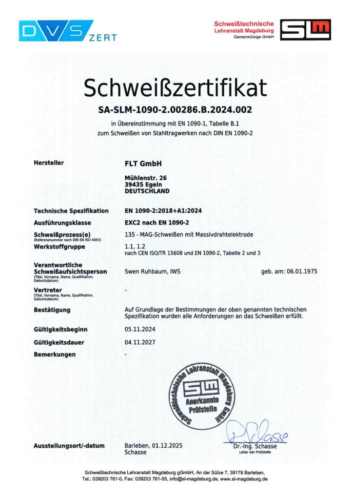 FLT Schweiß Zertifikat